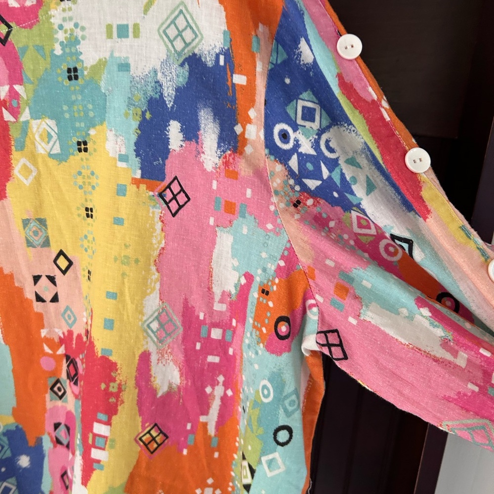 À LA CARTE Colorful Linen Abstract Print Tunic Top Boho Lagenlook Art to Wear XL - Picture 6 of 16